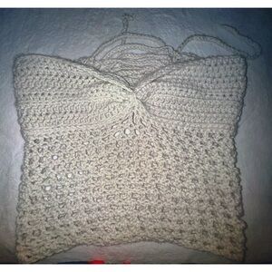 Handmade White Crochet Crop Top W/ a Twisted Front Design
